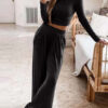 Solid color knitted casual home two-piece suit for women