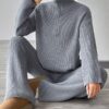 086db1bd78b36af8148aeb28152a470072ba3febe972357b562f614113960f0c Knitted Sweater With Zipper And Knitted Pants Set With Dropped Shoulders