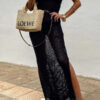 Solid Color Knitted Cutout Slit Slim Fit Maxi Dress