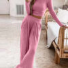 Solid color knitted casual home two-piece suit for women