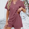 19d1d12e3ed897e212639b92e577a3c50818022180d55a446926fd225e912ce6 Homewear Solid Color Casual Waffle Two-piece Shorts Suit