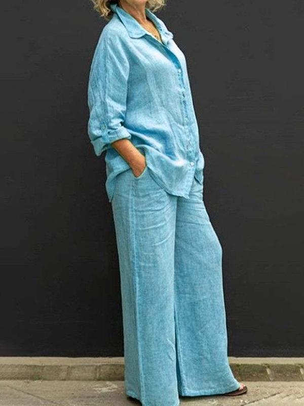 22ed0457b59a6e7f18e79f9e62237655f27716fc9a38d855bb98da03c08e25ea-1 Commuting style shirt top trouser leg pants suit