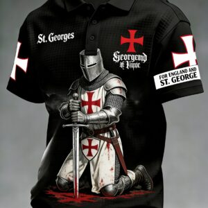 Men's  Retro St George's Day  Casual Waffle Short-Sleeve Polo Shirt