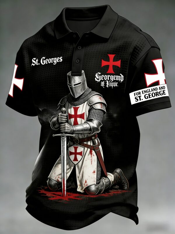 Men's  Retro St George's Day  Casual Waffle Short-Sleeve Polo Shirt
