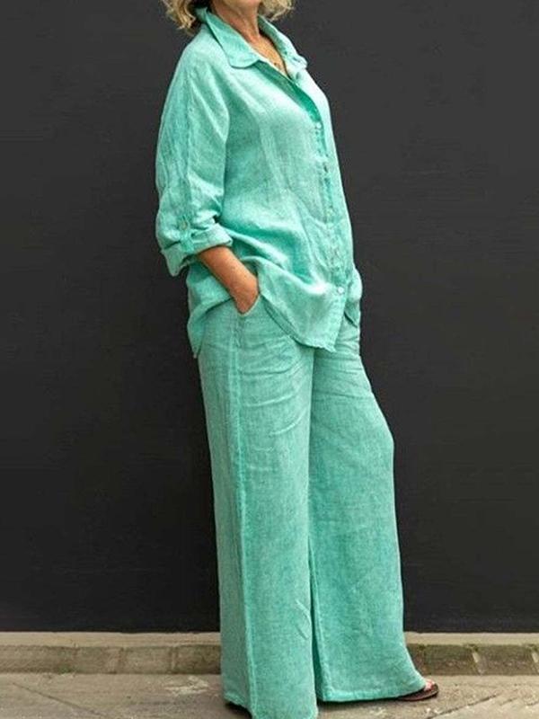 357b66b6165bc33b5d766fb25aa96e0bced9bae45cf346b7b83bae613c63bf09 Commuting style shirt top trouser leg pants suit