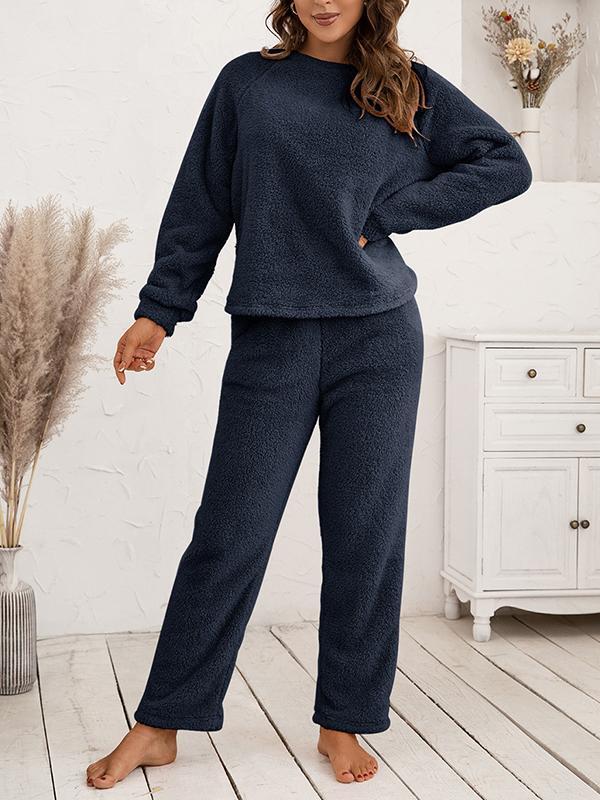 3821a30a01e993c0a82e75e75978aa3e571d3d64a6086178dd1e98220c9f9c2a Loose Casual Home Wear Double-sided Plush Two-piece Set