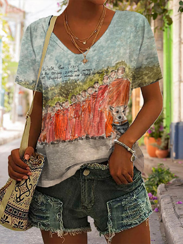 3fb9b85ed9dc61a61e59a8c7940a83c38713edd5bb0ff0875351e445014a2df3-2 Women's Walk For Peace V-neck T-shirt