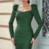 41c0bfdd202195e91a7c202dd343c31222b820eb9fe505a559548b0dc825abc5 Mara Long Sleeve Bandage Dress In Green