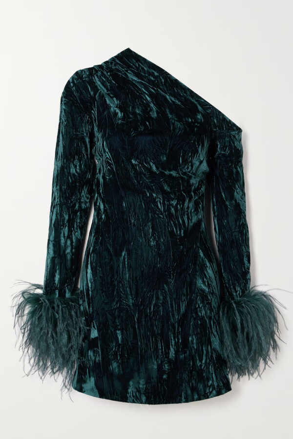 4be2f8a0fcd2396491c16010f85d180f599fd5add1243f6d4829a0cf1e15aaae Rhiannon Feather One Shoulder Dress In Teal