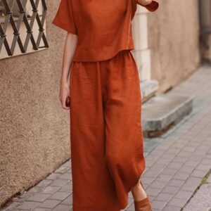 Loose Solid Color Shirt and Trousers Two-piece Set