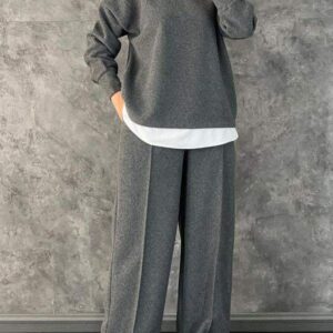 Women's Casual Round Neck Fake Two-Piece Contrast Color Suit