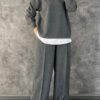 58e7123f75cedb556fb7c978b9c9f8df99fadea6d5225ea2d3ed017e429c7b8c Women's Casual Round Neck Fake Two-Piece Contrast Color Suit
