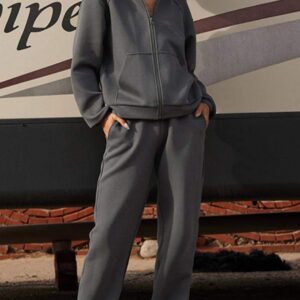 Women's solid color hooded long-sleeved ankle set sports two-piece set