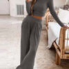 Solid color knitted casual home two-piece suit for women