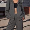 6af960652869e97bed3eecada5981172a4584c54d600720f599625a66ec4601c Women's solid color hooded long-sleeved ankle set sports two-piece set
