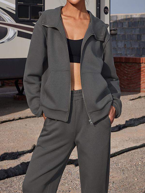 6af960652869e97bed3eecada5981172a4584c54d600720f599625a66ec4601c Women's solid color hooded long-sleeved ankle set sports two-piece set