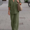 6b288ef87cc246e38077e86bd235ede0adbd6840ef72d56f4d1cd3660cb00805 Lapel Long Sleeve Shirt Pants Wide Leg Suit