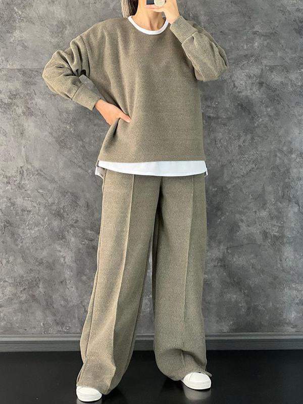 6c5e9918f3e31d4c40969804f47dab4673808f855d9616ecea378b48a1ad31c8 Women's Casual Round Neck Fake Two-Piece Contrast Color Suit