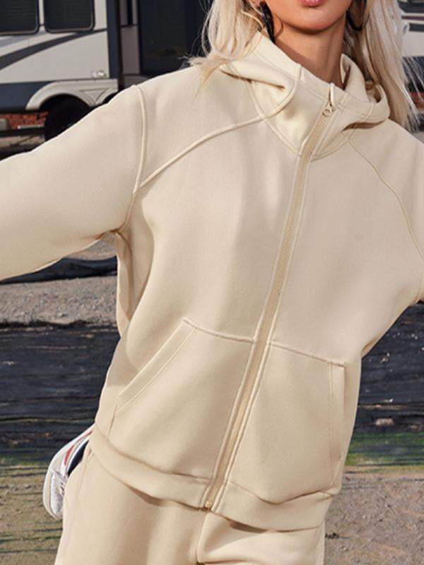 71e7254f90f1d6bdfbba1dbe630aa48511db6dbc49d40743a39027f299fd346a Women's solid color hooded long-sleeved ankle set sports two-piece set