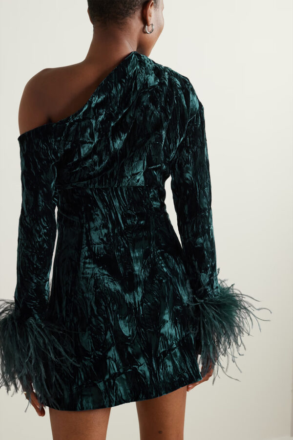 780b0b8a47784ce277210dd868bb8218a2dc43fc76dddf41006a7764b629685b Rhiannon Feather One Shoulder Dress In Teal