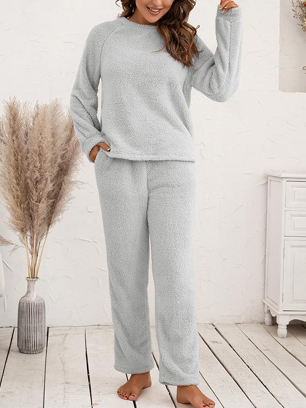 8427a39967ddccf6b164999d4f9d583a7927b3a89f3e999b0a95d858c3439c6b Loose Casual Home Wear Double-sided Plush Two-piece Set
