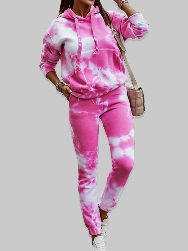 8596d8fa3947504dd50be32f84c958df52cea0479c0dc2609d2de8d2e982fbbb Tie-dye Loose Hooded Sweatshirt and Casual Pants Two-piece Set