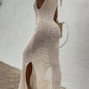 Solid Color Knitted Cutout Slit Slim Fit Maxi Dress