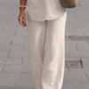 8f2066dbde56f21ad745cc7d88c09b03122493f94feb509f9e232660c628e82e Lapel Long Sleeve Shirt Pants Wide Leg Suit