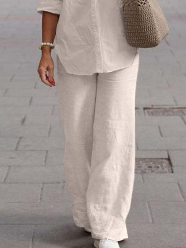8f2066dbde56f21ad745cc7d88c09b03122493f94feb509f9e232660c628e82e Lapel Long Sleeve Shirt Pants Wide Leg Suit