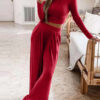 Solid color knitted casual home two-piece suit for women