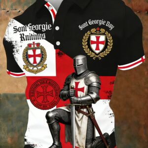 9c9256fb20173a53ae819b8017af9b3011569317bb0aa57ebb15bb9a1dda1203 Men's Retro St George's Day Casual Short-Sleeve Polo Shirt