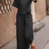 a899981a17e361c4281750cd8177b5ca82ab8bbd472f3a5bc797c6404187d78b Loose Solid Color Shirt and Trousers Two-piece Set