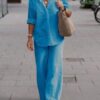 c41c5bbff610f1dcc7753a2036abbc7afcf34825c8619286eb8b8630edc79c89 Lapel Long Sleeve Shirt Pants Wide Leg Suit