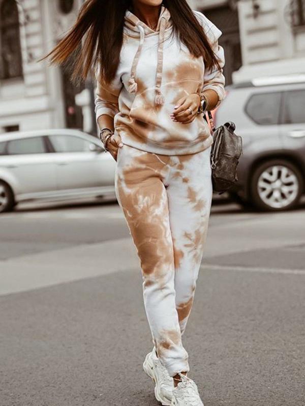 c89d9628f693c46966190649a544efaea1a2694c7a0fc73e3a60a107a2734409 Tie-dye Loose Hooded Sweatshirt and Casual Pants Two-piece Set