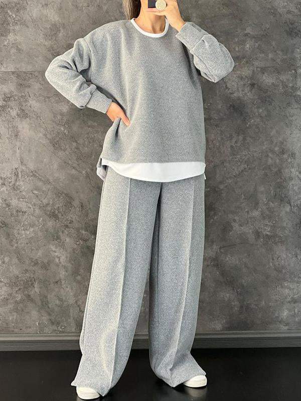 d5c0aa18e13f5e3bf1b8fe4533c988eaeadd08aae4520f781ef3b46c15a2521d Women's Casual Round Neck Fake Two-Piece Contrast Color Suit