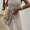 Solid Color Knitted Cutout Slit Slim Fit Maxi Dress