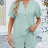 f18aef297f843b3dc8bf78d5dda0d25ac6aecdaccc42cbbfcee9614837af7ec9 Homewear Solid Color Casual Waffle Two-piece Shorts Suit