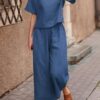f32c45e7607304d0fae1598eef4d785555ee612a98c1d63fead235b9a9e2217c Loose Solid Color Shirt and Trousers Two-piece Set