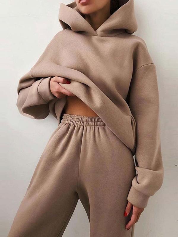 f8981d31b06f6714ed9bb92ca4cd6a7a118a7aa669d46605c4d1e8ac029cadde Casual fashion thickened long-sleeved sweatshirt and trousers two-piece set for women