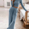 Solid color knitted casual home two-piece suit for women