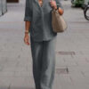 fab852235e8579aeb9cc371f3f888f352caae562e2890ebf6fd3f1ba016c07fd Lapel Long Sleeve Shirt Pants Wide Leg Suit