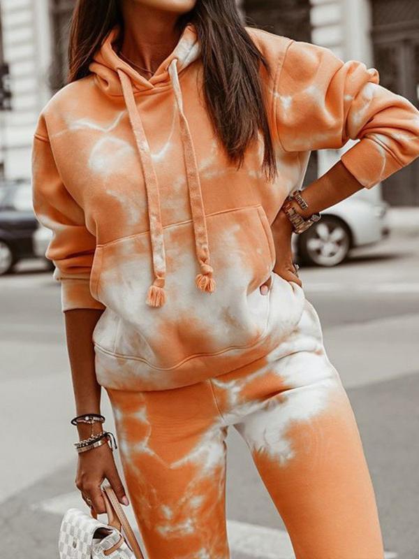fe2c48f85a026a6f2830f83da7a8235a245e3985b0319831c2e24fc9a323bc13 Tie-dye Loose Hooded Sweatshirt and Casual Pants Two-piece Set